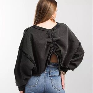 Free People Ruched Back Pullover Charcoal